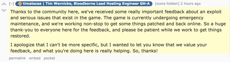 Illustration for article titled Bloodborne Servers Offline For Several Days Due To Mysterious 'Emergency Maintenance’